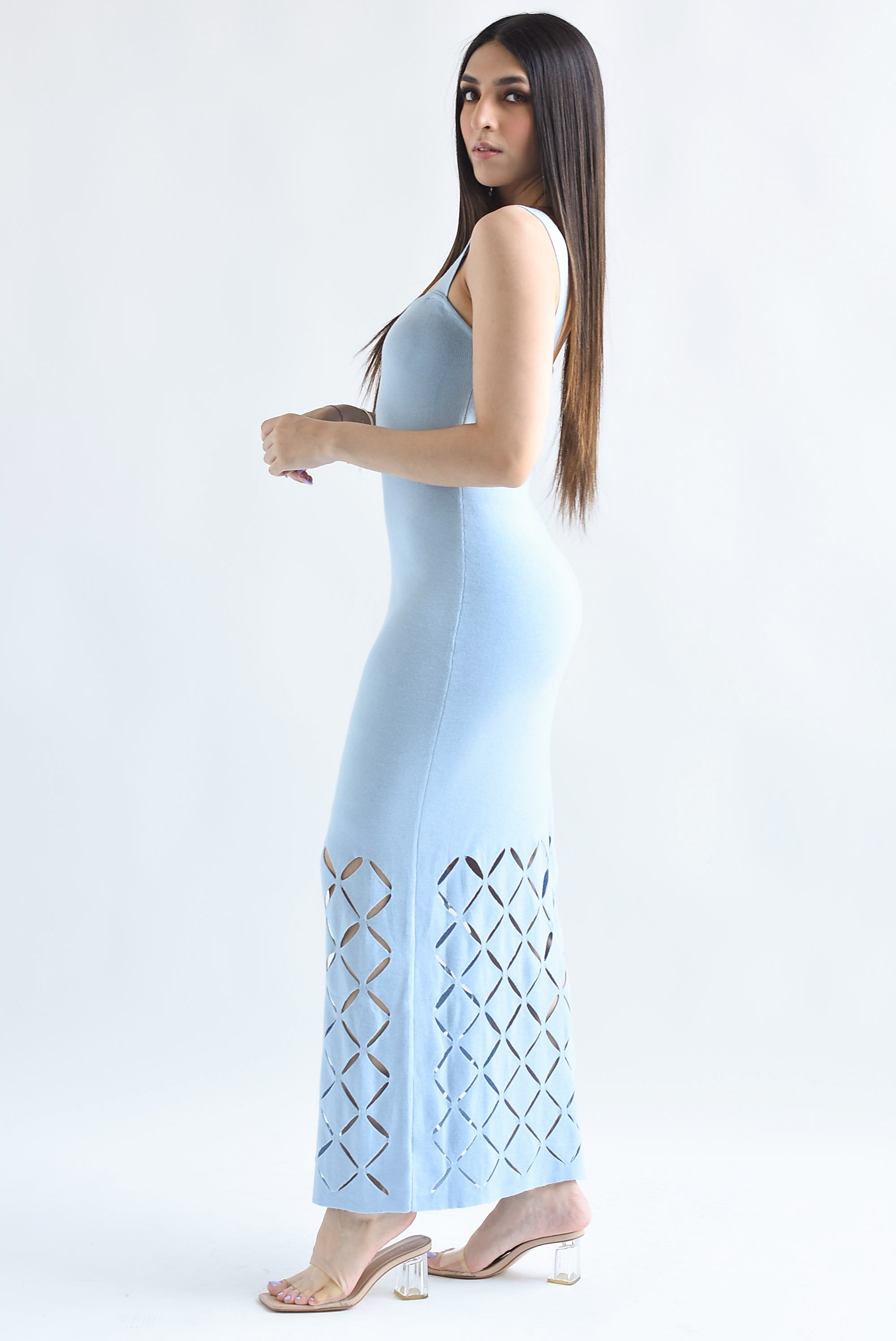Vestido cut-out punto Rombos Azul
