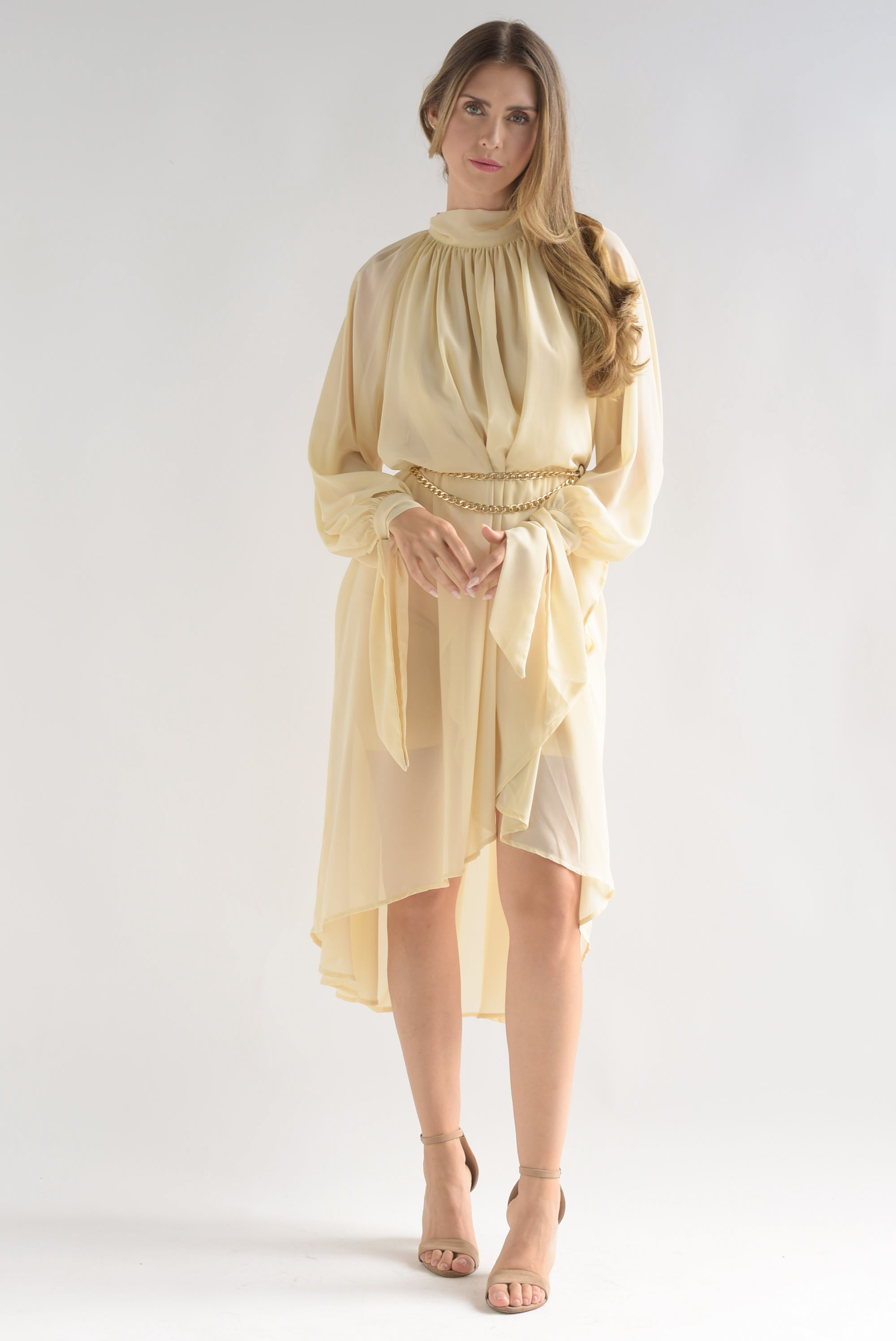 Maxi blusa asimétrica gasa Beige