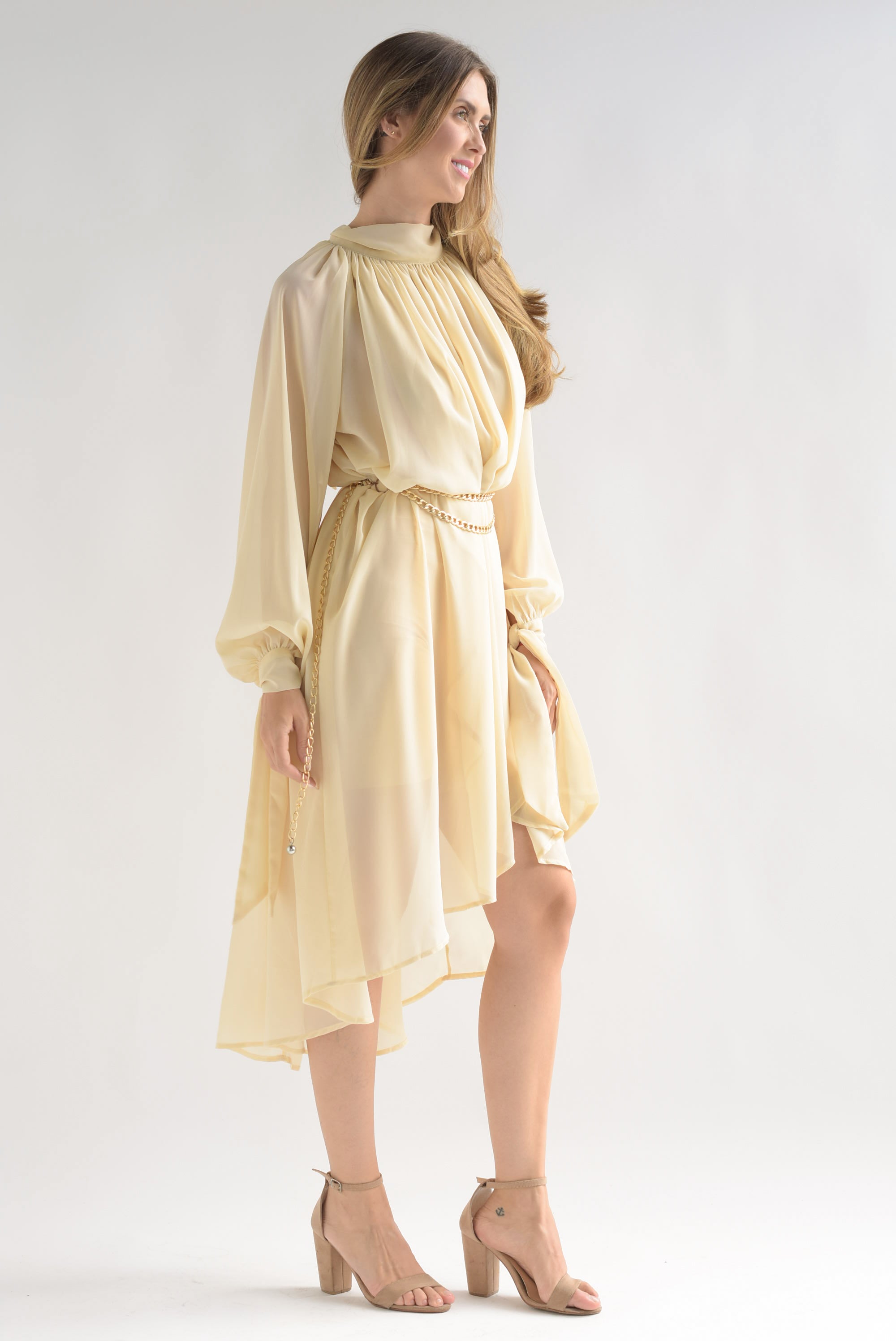 Maxi blusa asimétrica gasa Beige