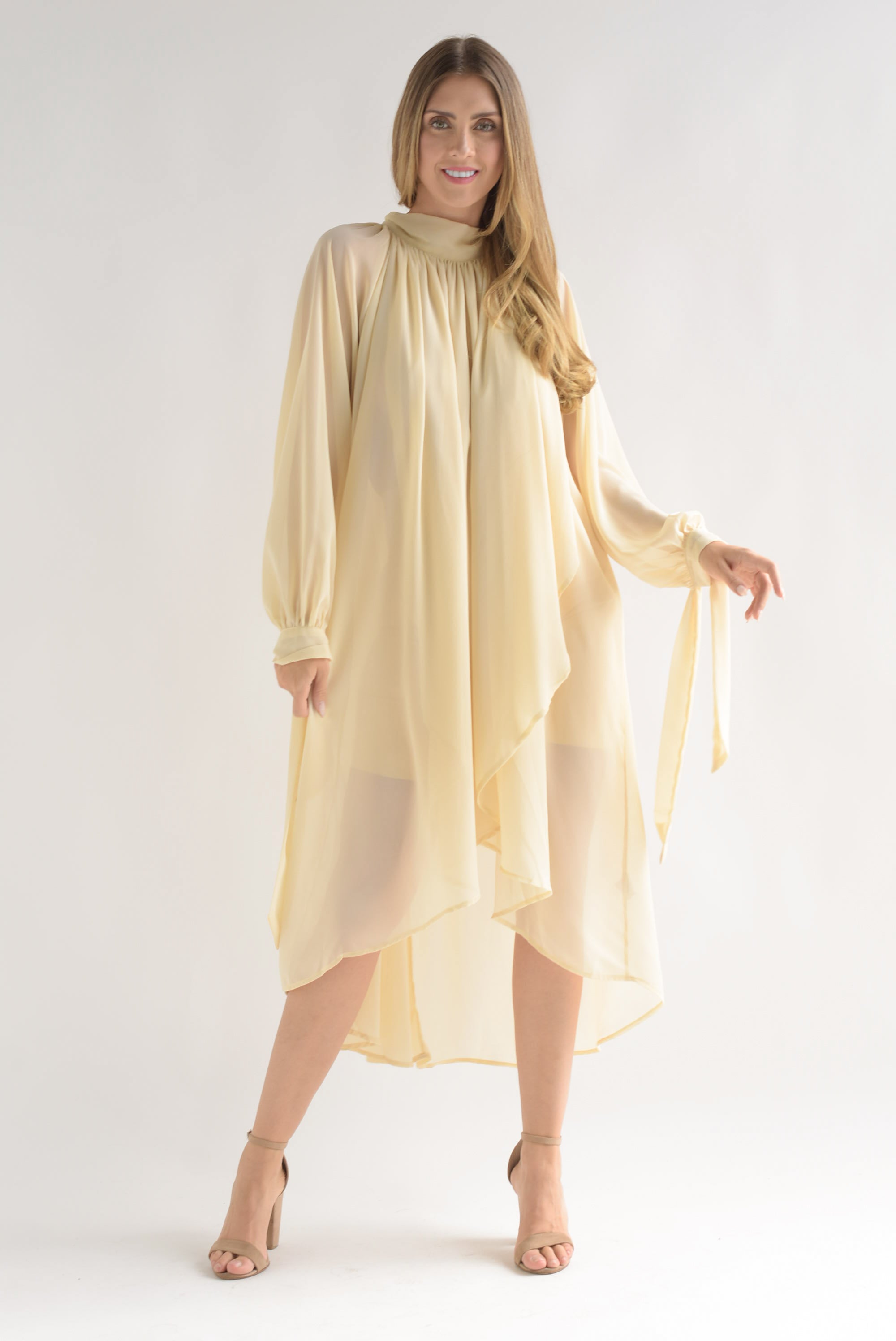 Maxi blusa asimétrica gasa Beige