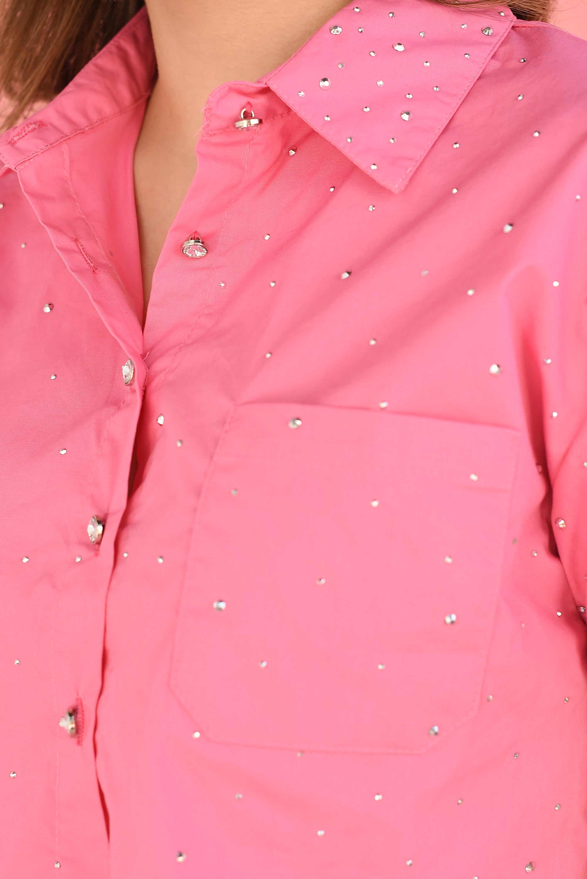Camisa crop cargo brillos Rosa