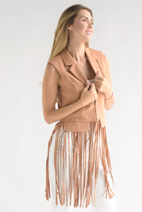 Fashion Styled Chaleco largo flecos Camel