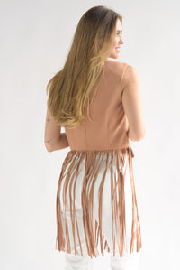 Fashion Styled Chaleco largo flecos Camel