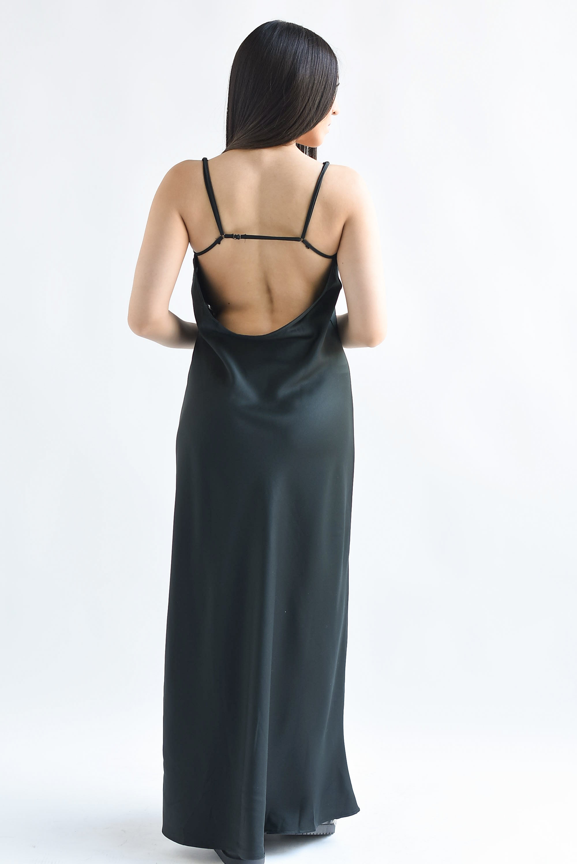 Vestido largo lencero Negro