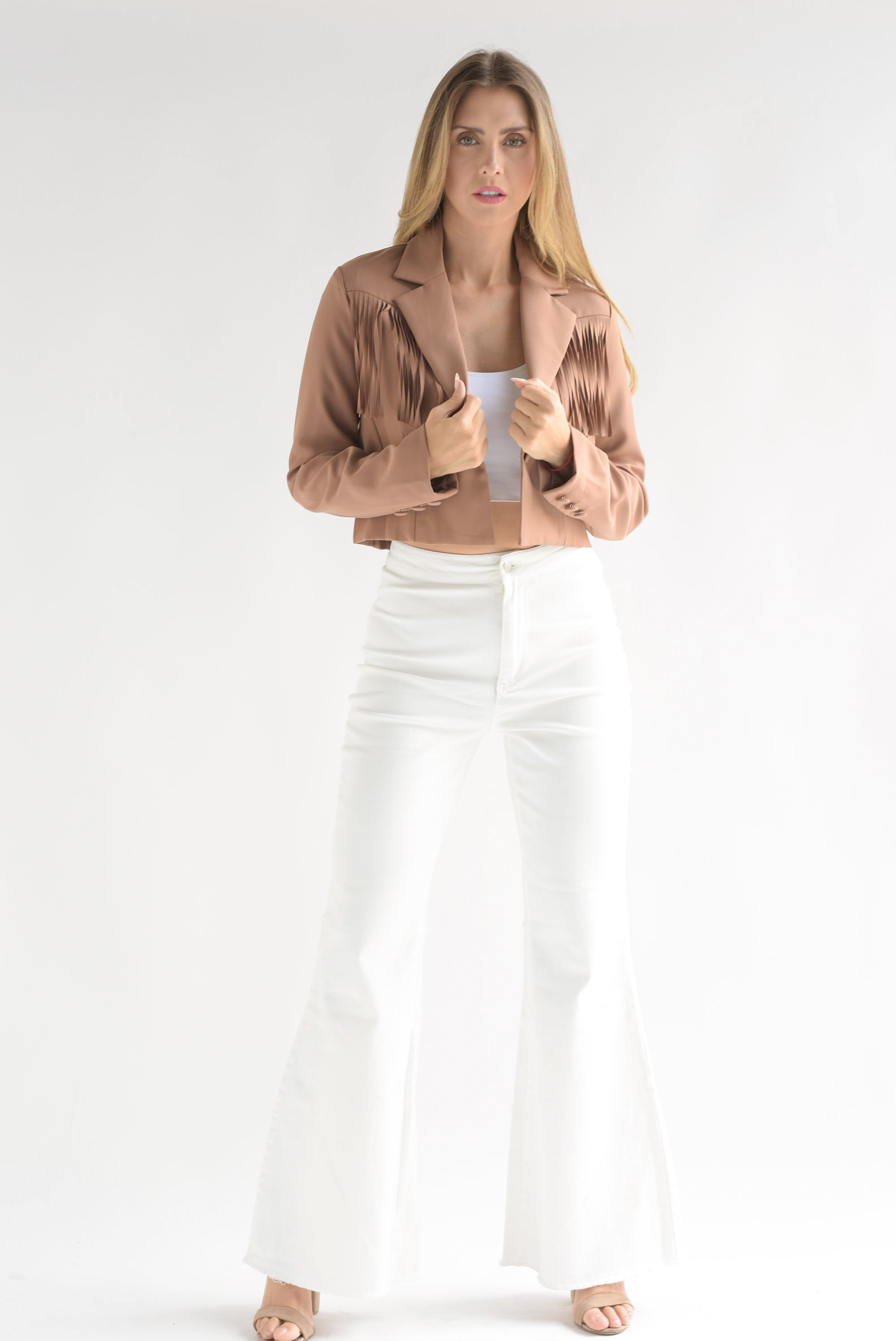 Blazer crop flecos Café