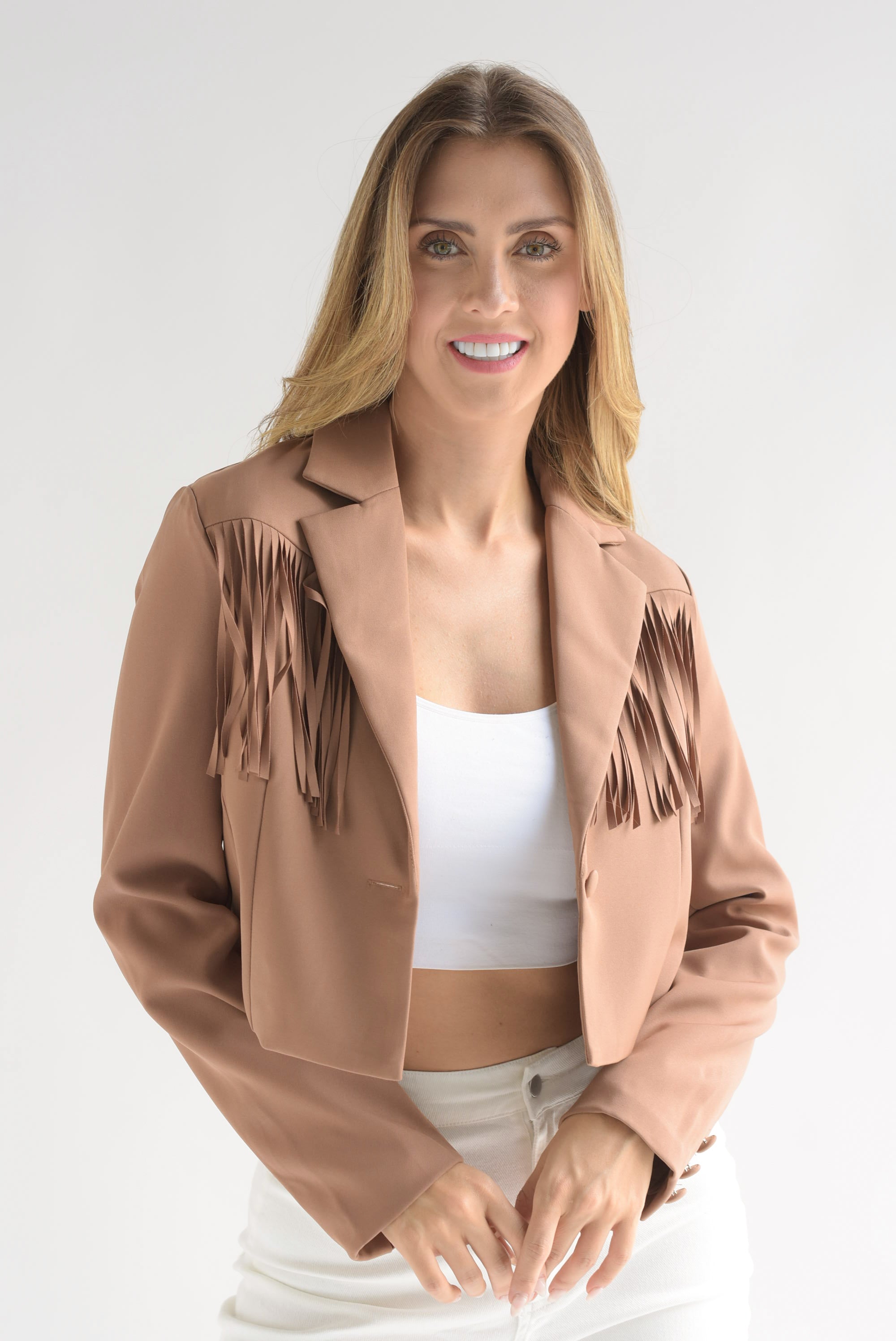 Blazer crop flecos Café