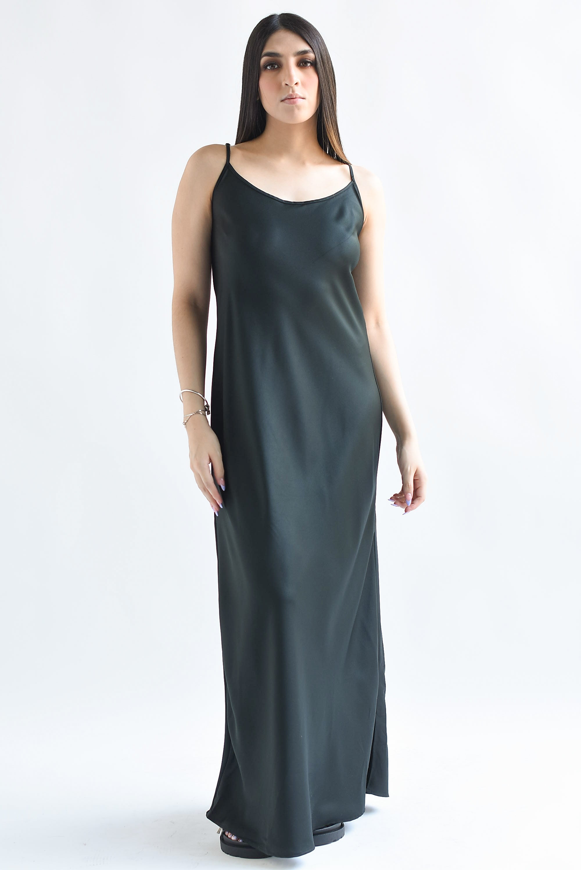 Vestido largo lencero Negro