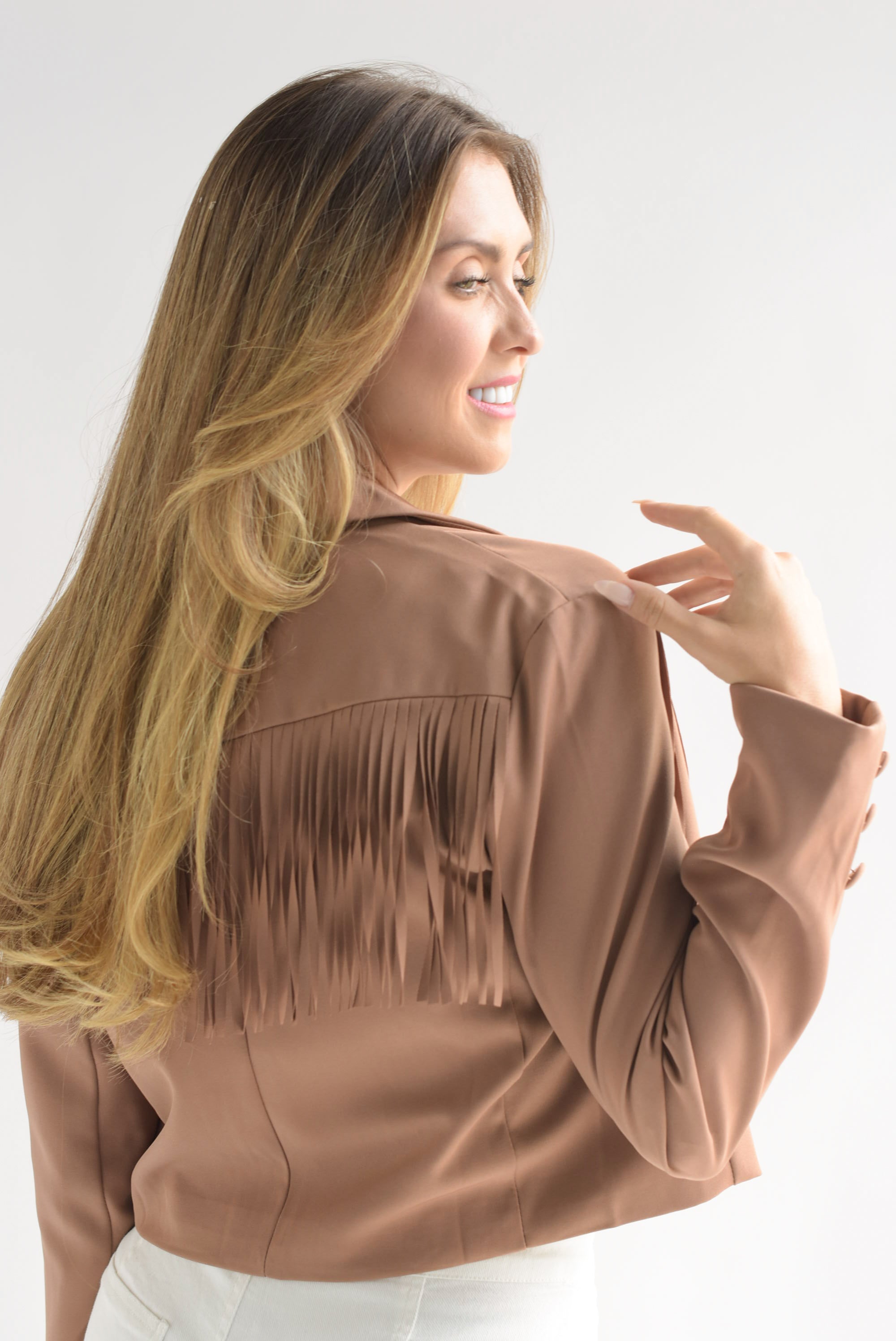 Blazer crop flecos Café