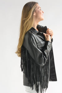 Fashion Styled Shacket flecos vinipel Negro