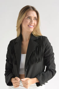 Fashion Styled Blazer crop flecos Negro