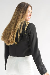 Fashion Styled Blazer crop flecos Negro