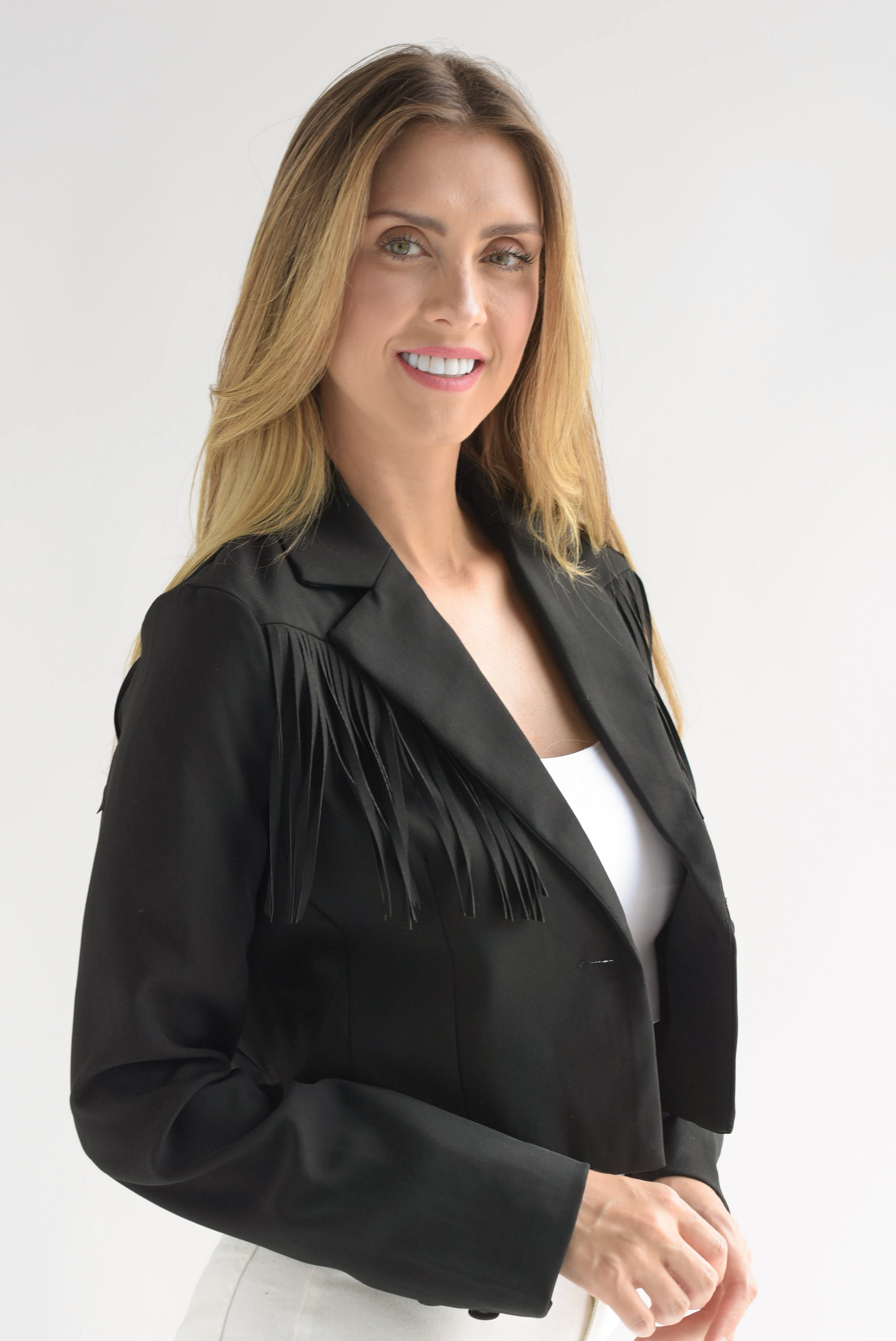 Blazer crop flecos Negro