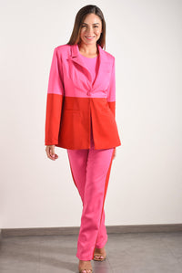 Fashion Styled Set Pantalón y Blazer bitono Fiusha con Rojo