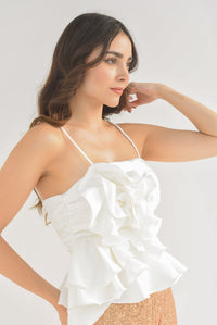 Fashion Styled Blusa asimétrica Flor olanes Blanca