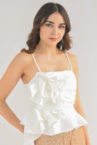 Fashion Styled Blusa asimétrica Flor olanes Blanca