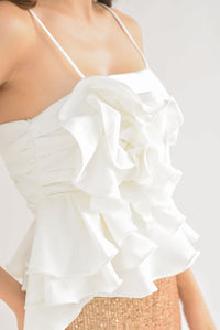 Fashion Styled Blusa asimétrica Flor olanes Blanca