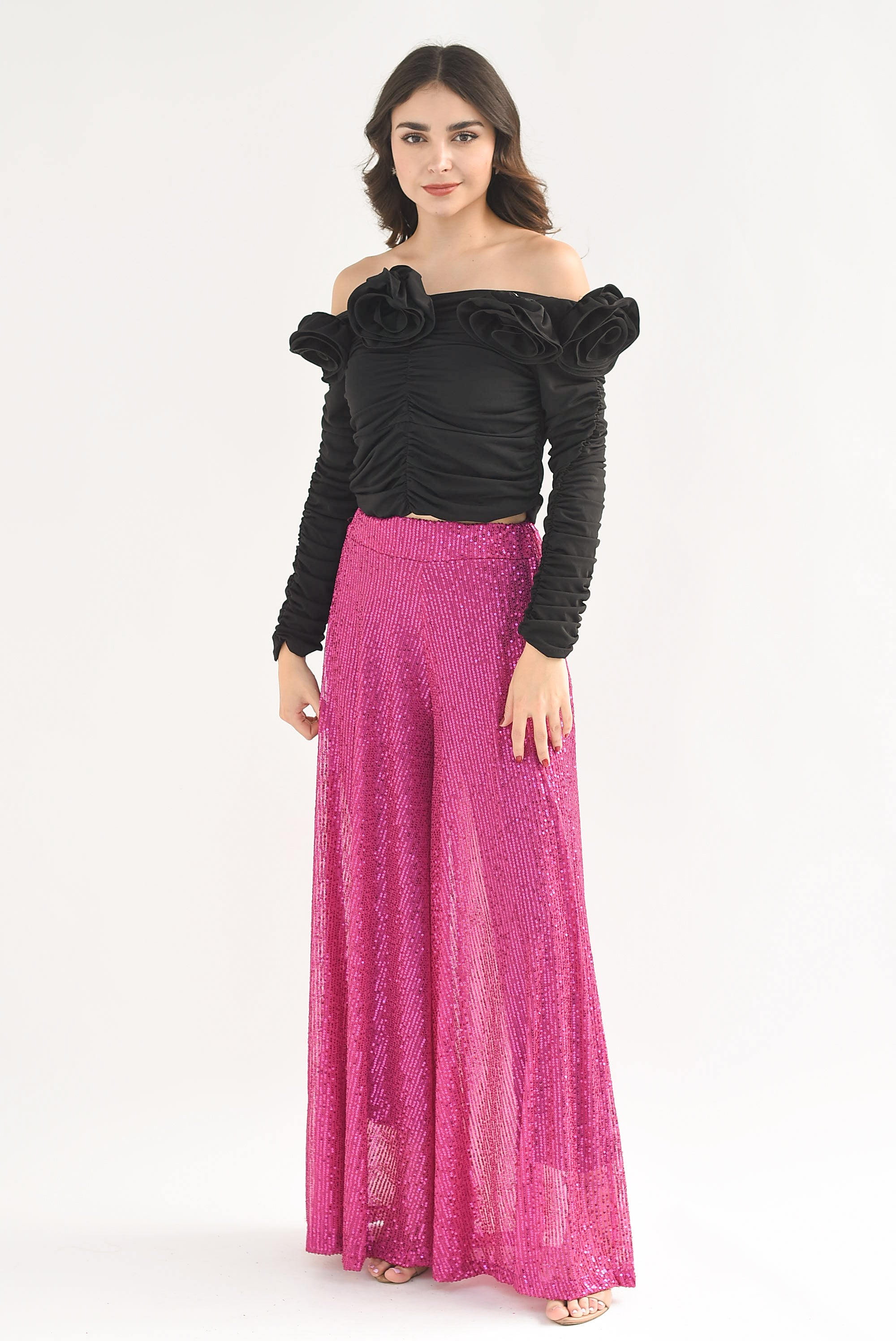 Pantalón lentejuela pata elefante Magenta