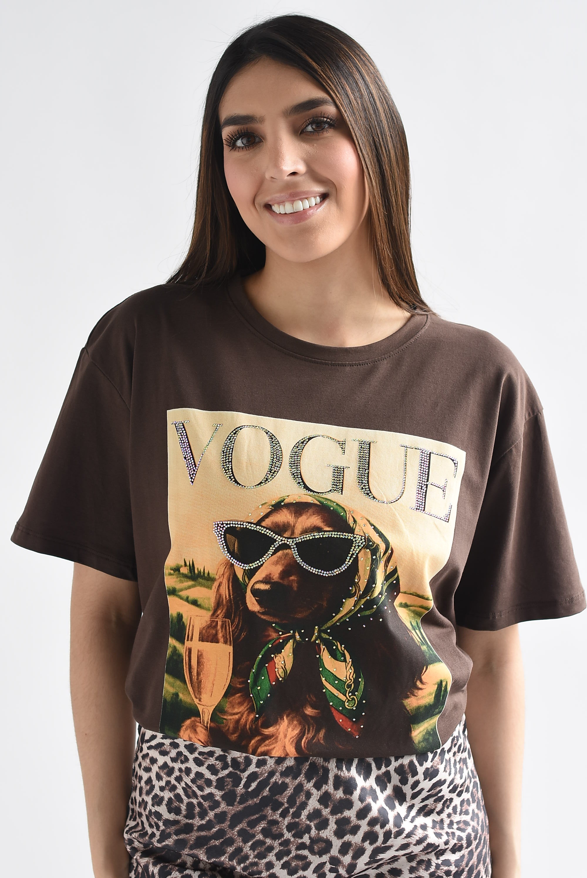 T-Shirt VOGUE perro lentes brillos