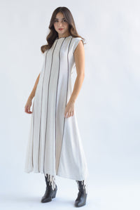 Fashion Styled Vestido largo líneas negras Crudo
