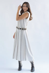 Fashion Styled Vestido largo líneas negras Crudo