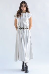 Fashion Styled Vestido largo líneas negras Crudo