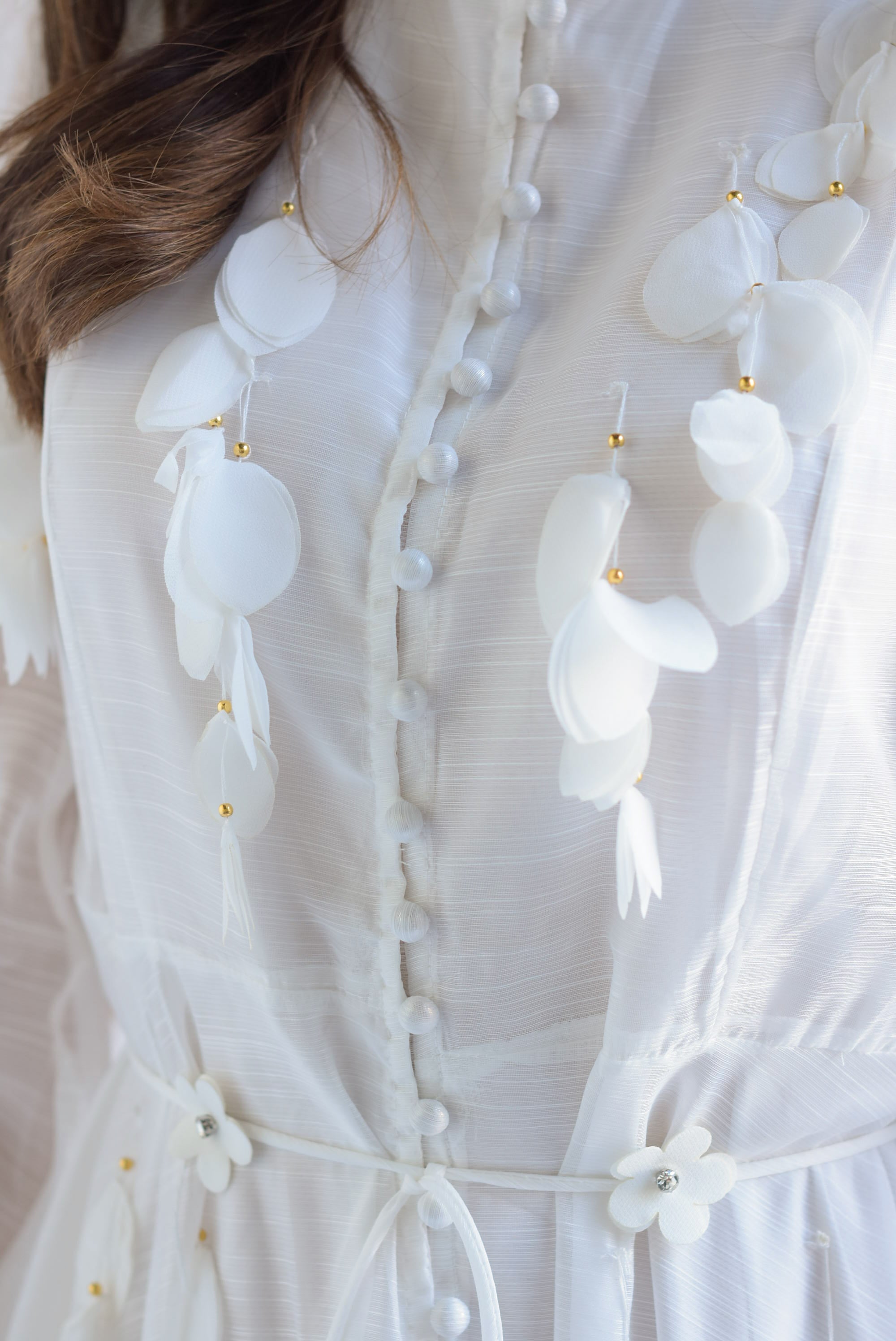 Vestido largo tiras pétalos Blanco