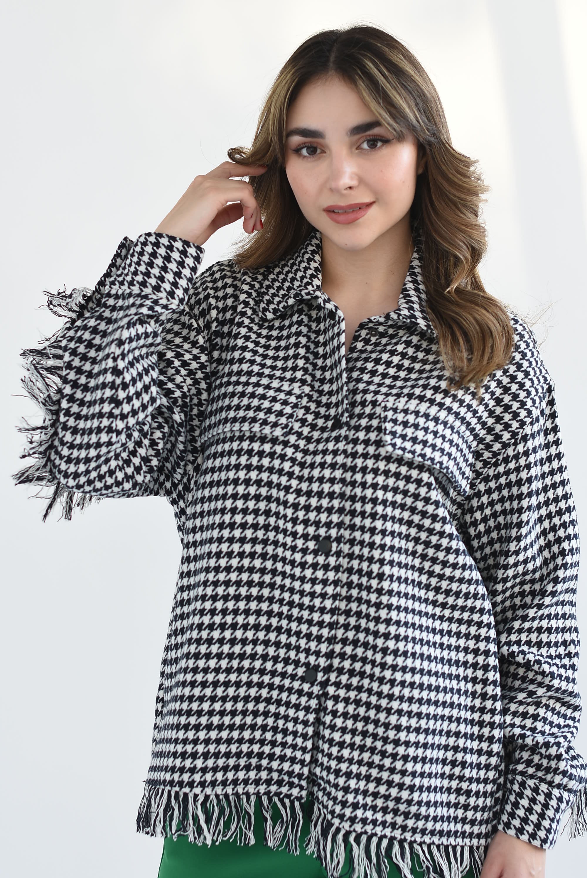 Shacket houndstooth flecos