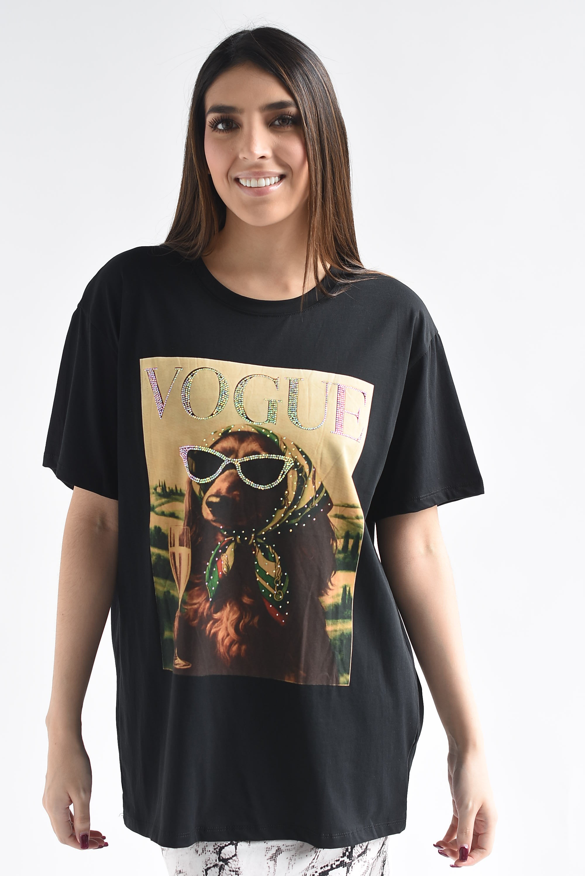 T-Shirt VOGUE perro lentes brillos
