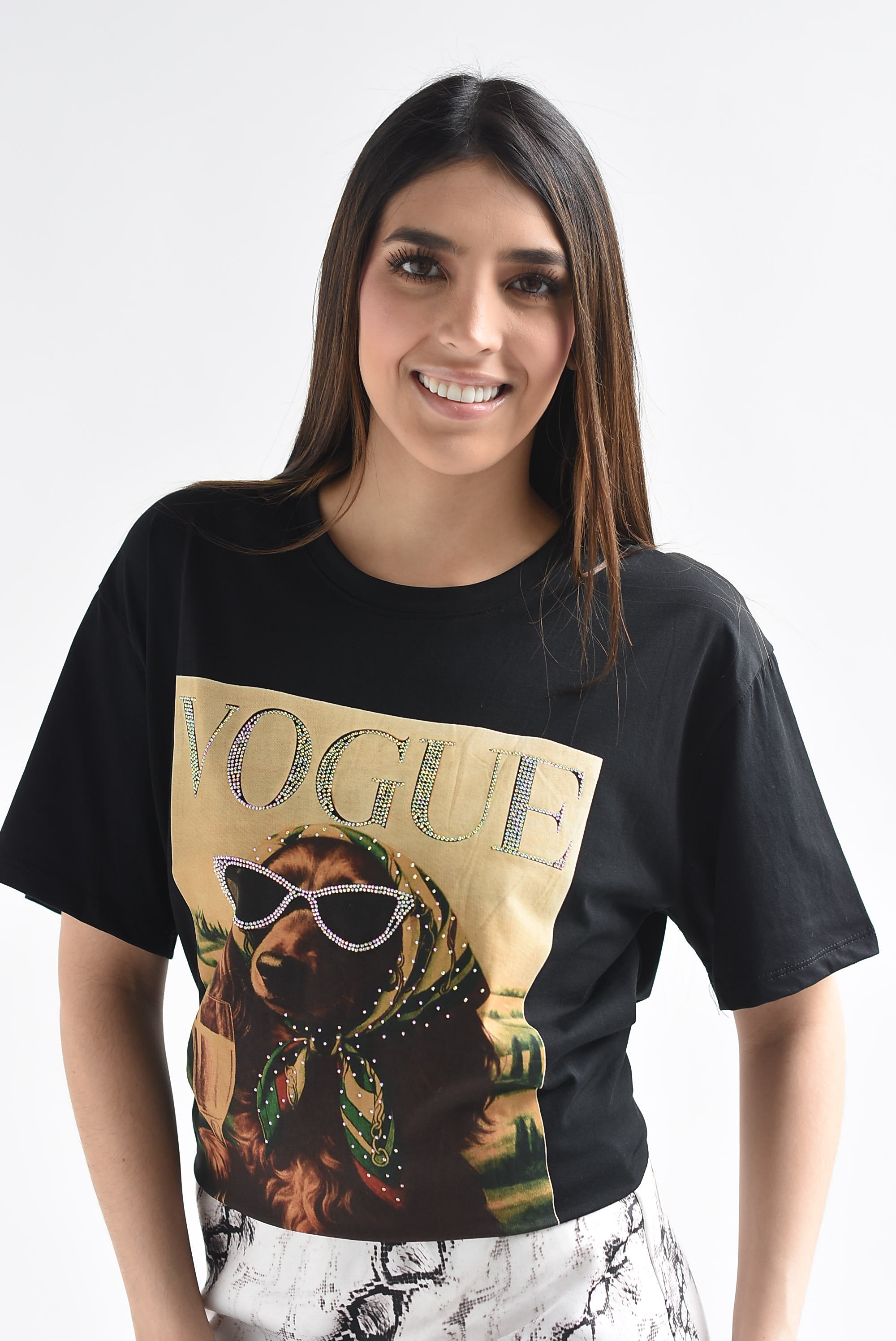 T-Shirt VOGUE perro lentes brillos