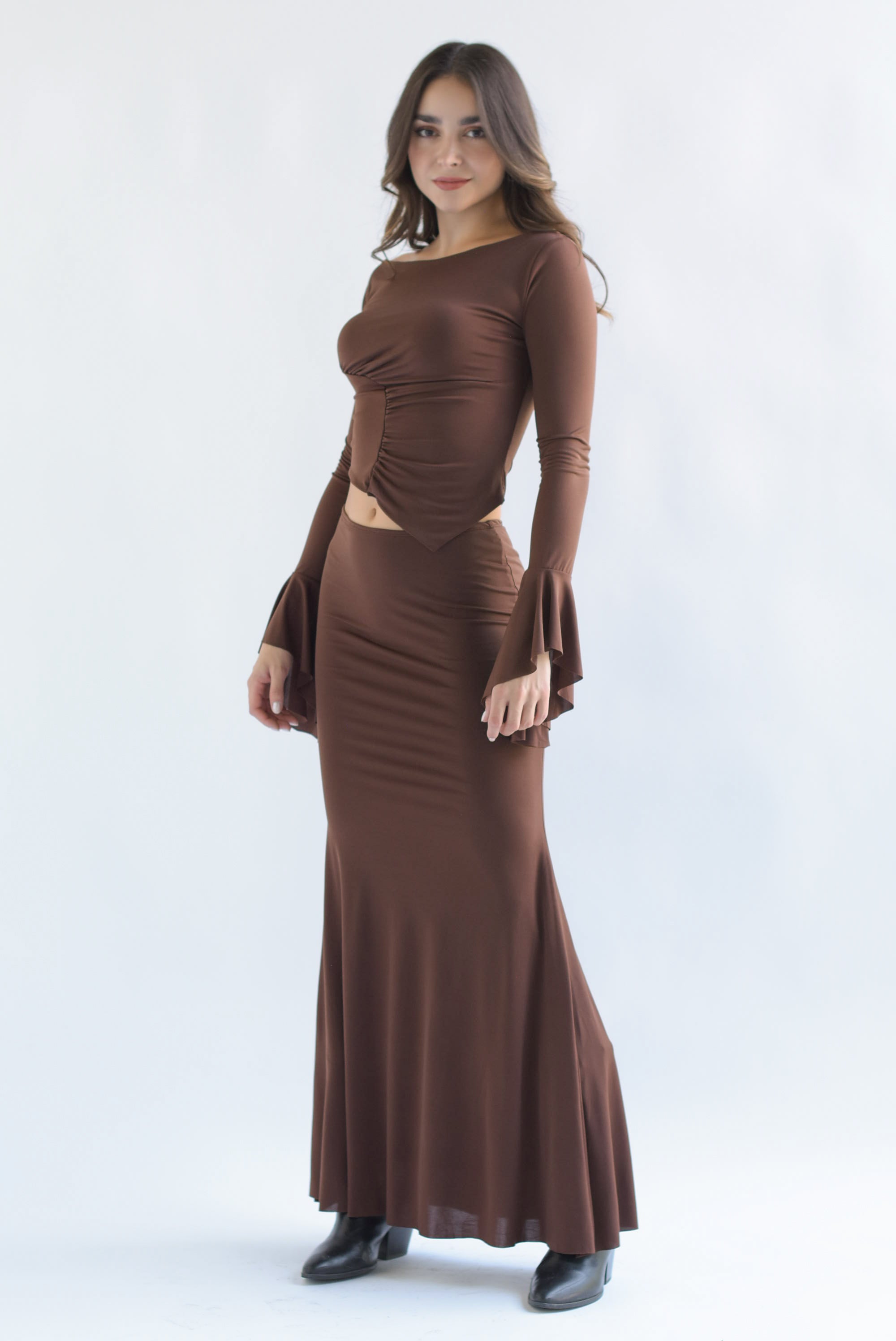 Set Falda sirena y Top campana Espresso