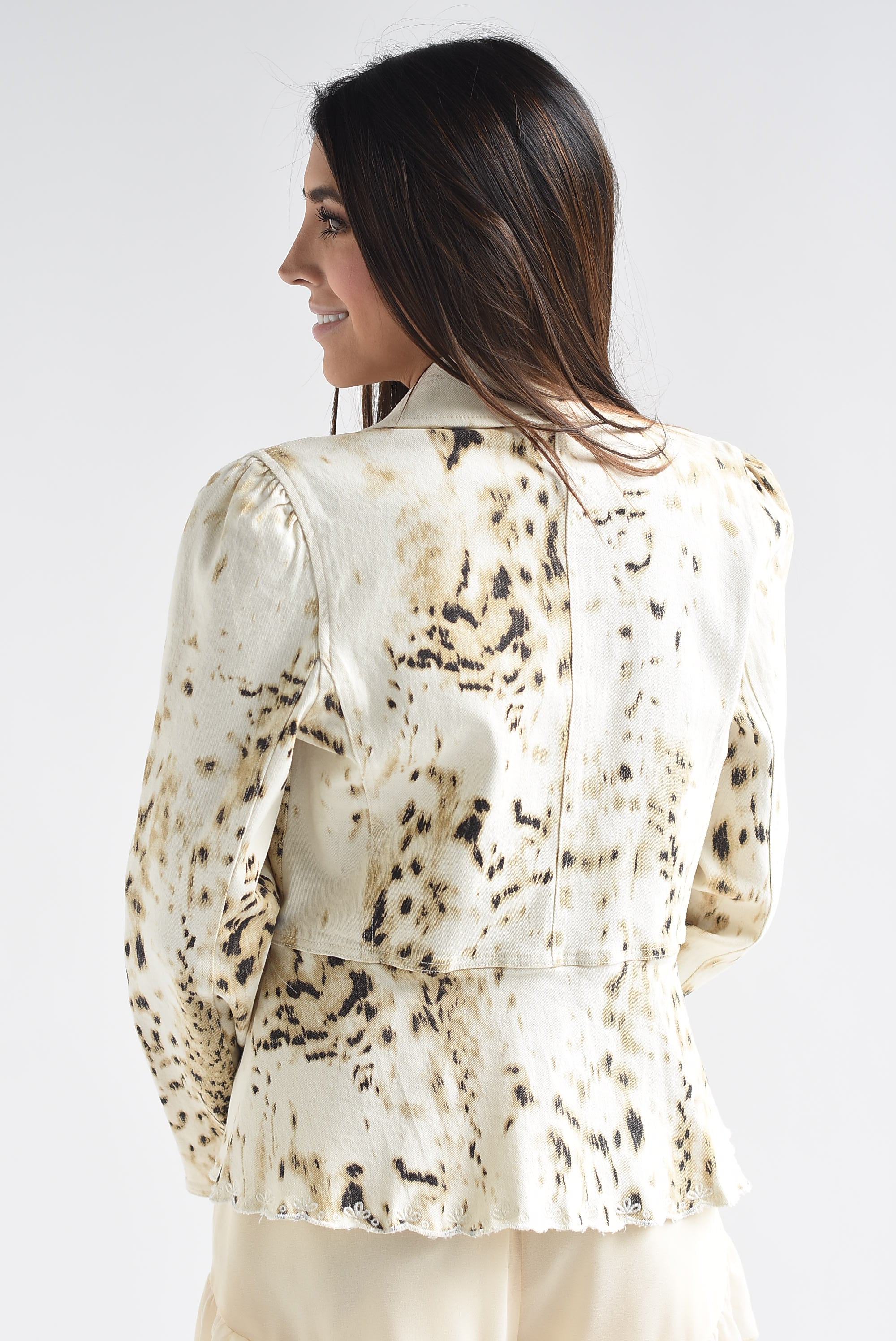 Chamarra Denim peplum animal print