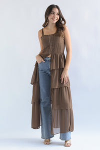 Fashion Styled Maxi blusa tira bordada olanes Espresso