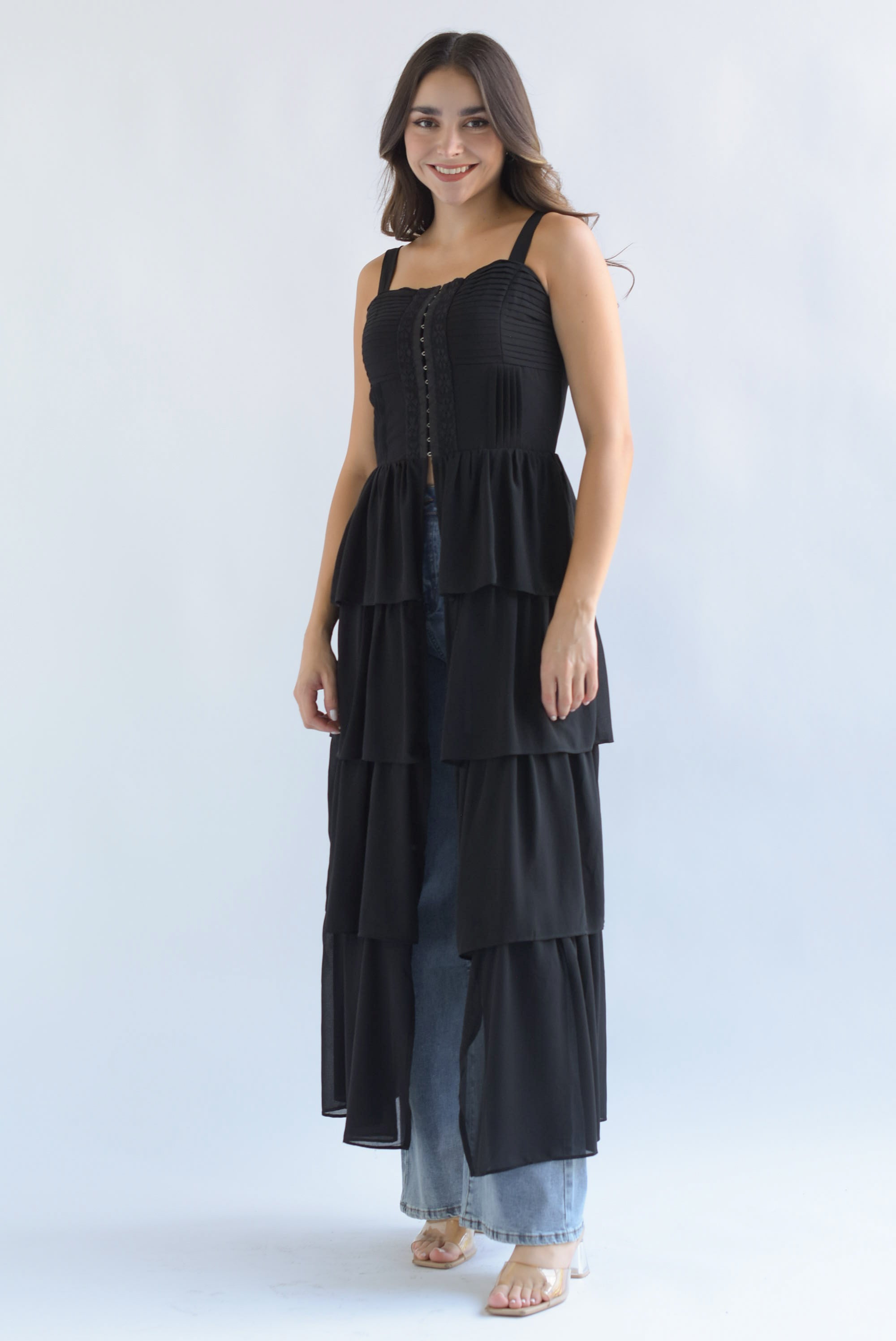 Maxi blusa tira bordada olanes Negro