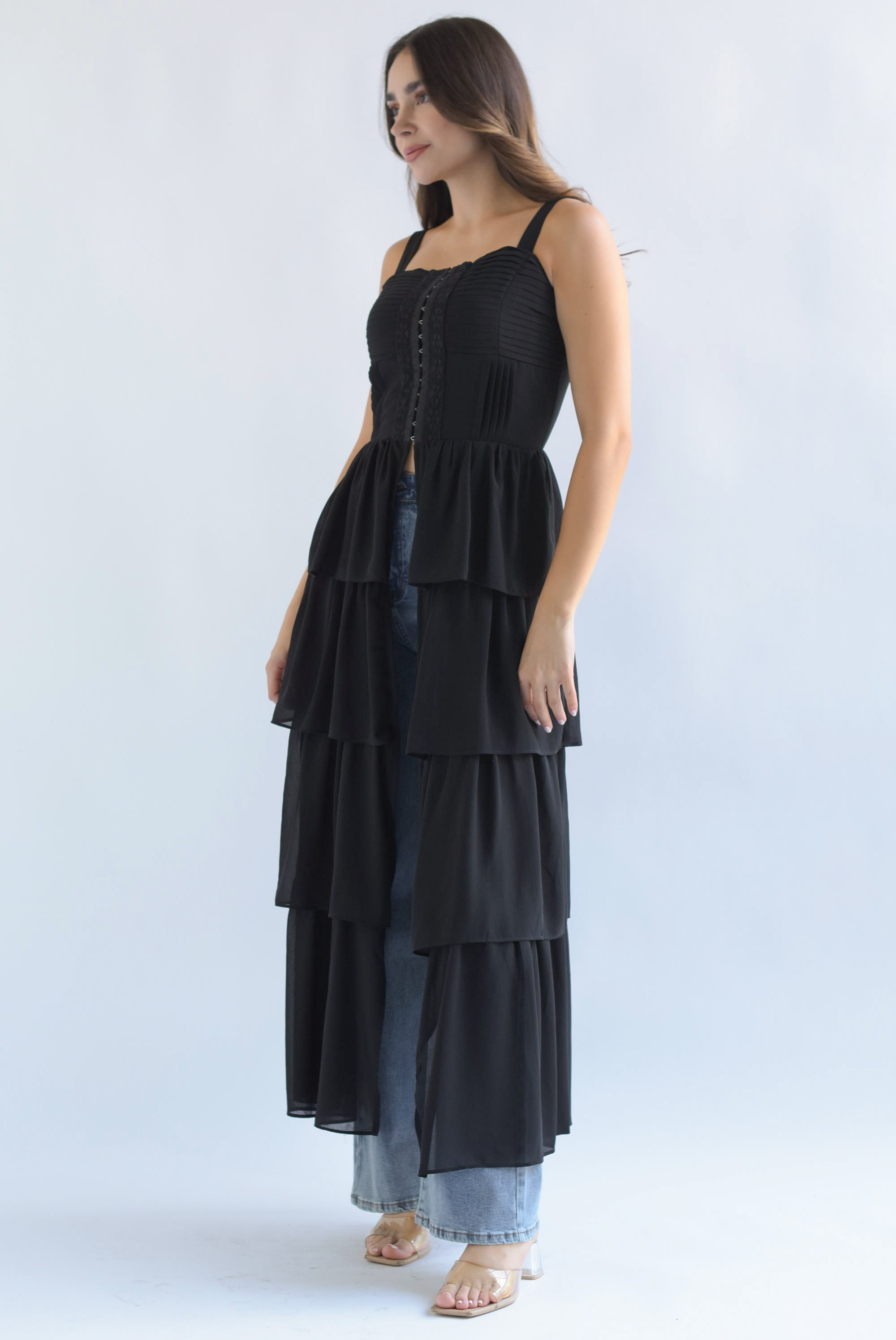 Maxi blusa tira bordada olanes Negro