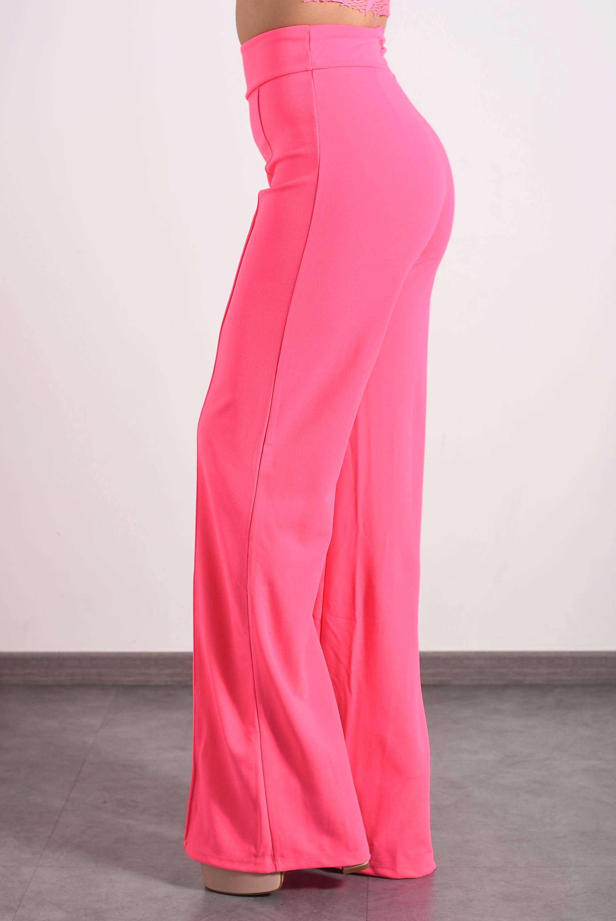 Pantalón pierna ancha y cintura alta Rosa Neón