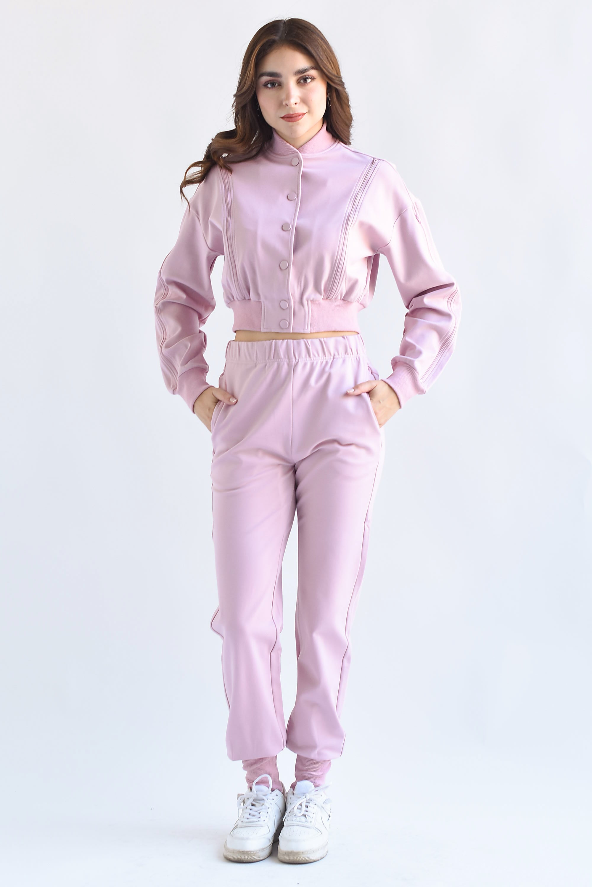 Set Jogger y Chamarra cierres Rosa Palo
