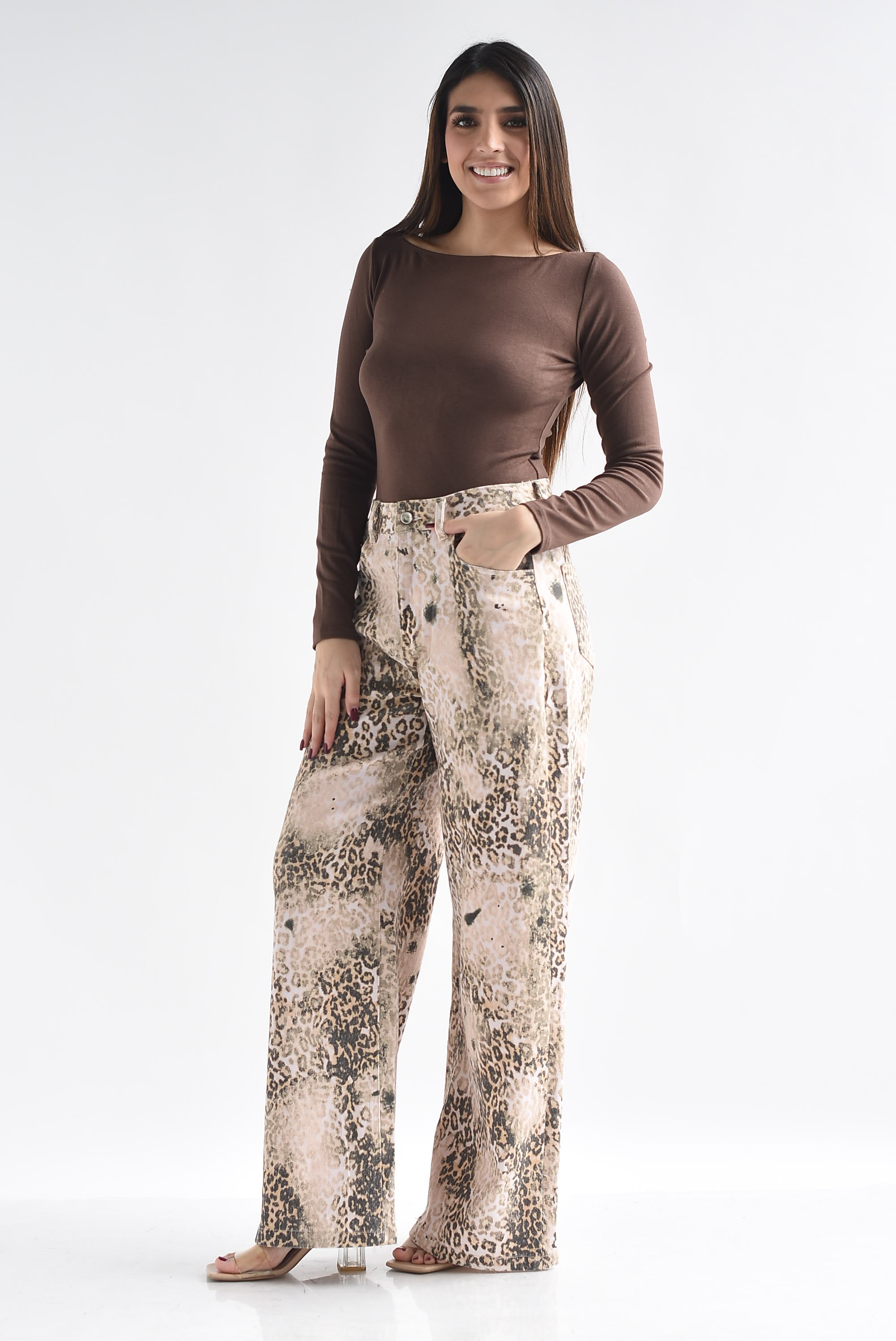 Jeans wide leopardo