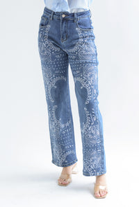 Fashion Styled Jeans bordado Paisley Denim Medium