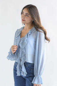 Fashion Styled Blusa manga larga olanes gasa Azul Baby