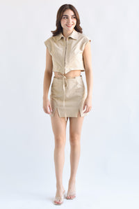 Fashion Styled Set Falda y Blusa tipo chaleco Kaki