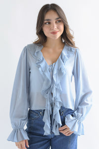 Fashion Styled Blusa manga larga olanes gasa Azul Baby
