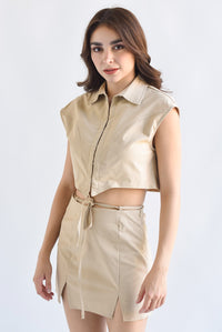 Fashion Styled Set Falda y Blusa tipo chaleco Kaki