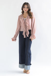 Fashion Styled Jeans costuras piernas dobladillo Denim Dark
