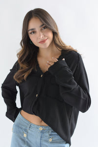 Fashion Styled Camisa larga deshilachada lino Negro