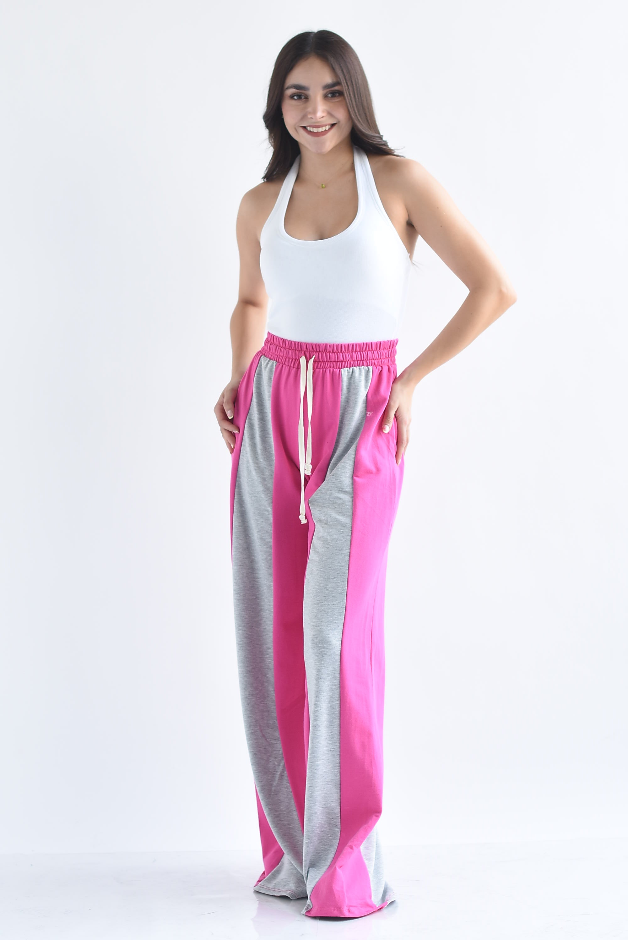 Pantalón wide leg franja bitono