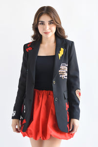Fashion Styled Blazer parches Negro