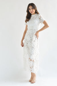 Fashion Styled Vestido largo cuello mao guipur Blanco