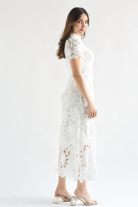 Fashion Styled Vestido largo cuello mao guipur Blanco