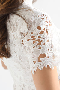 Fashion Styled Vestido largo cuello mao guipur Blanco