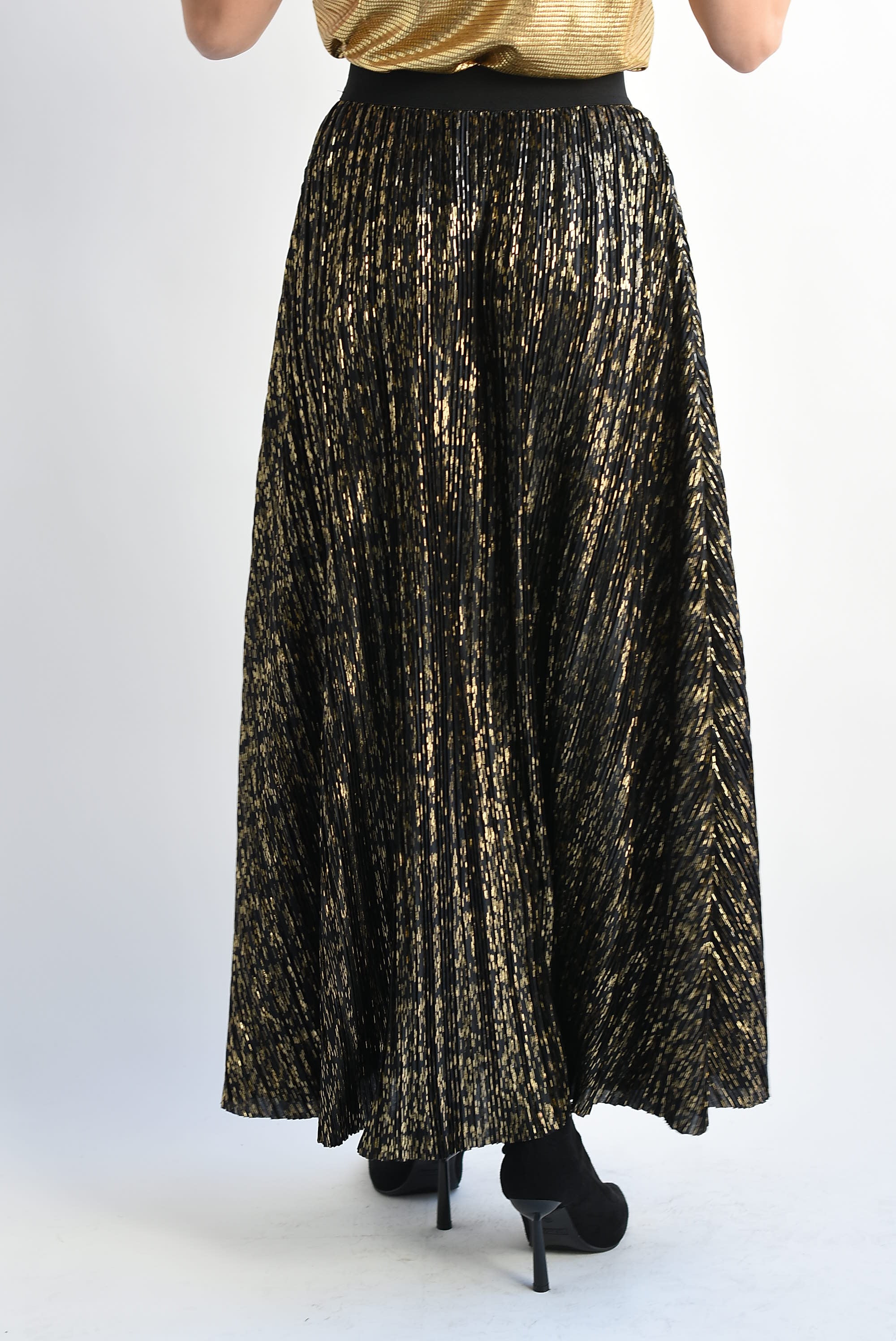 Falda plisada Negro con Dorado